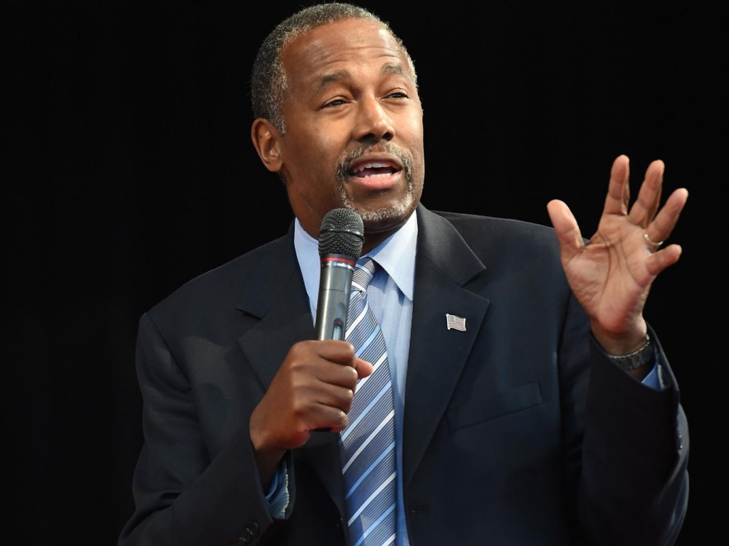 Republican presidential candidate Dr. Ben Carson speaks at a news conference Monday Nov. 16 2015 in Henderson Nev. Carson called for Congress to cut off funding for resettlement of Syrian immigrants in the U.S