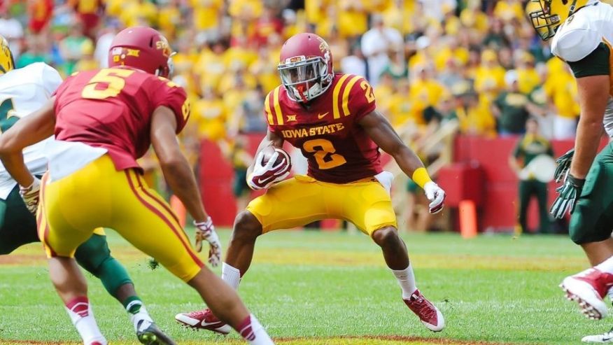 Aug 30 2014 Ames IA USA Iowa State Cyclones running back Aaron Wimberly finds a hole against the North Dakota State Bison at Jack Trice Stadium. Mandatory Credit Steven Branscombe-USA TODAY Sports