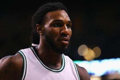 BOSTON MA- NOVEMBER 11 Jae Crowder #99 of the Boston Celtics looks on during the fourth quarter against the Indiana Pacers at TD Garden