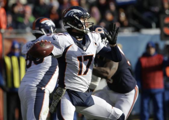 Denver Broncos quarterback Brock Osweiler throws during