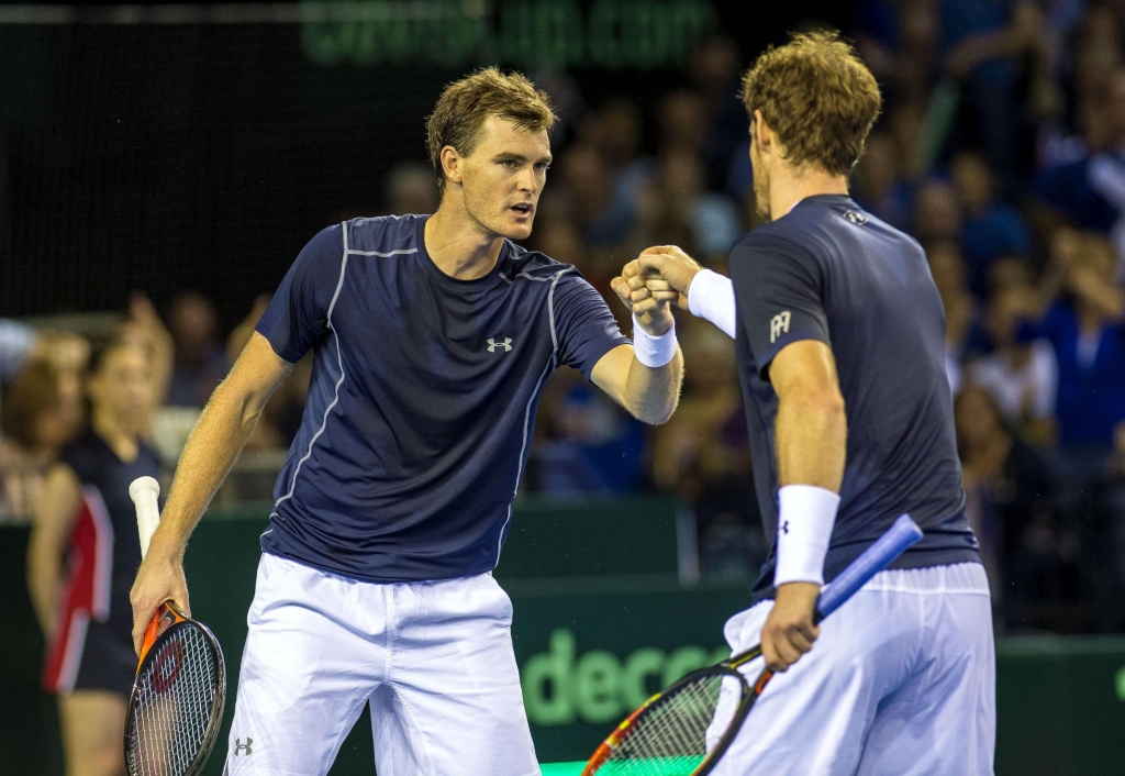 Brothers Jamie and Andy Murray in Davis Cup action