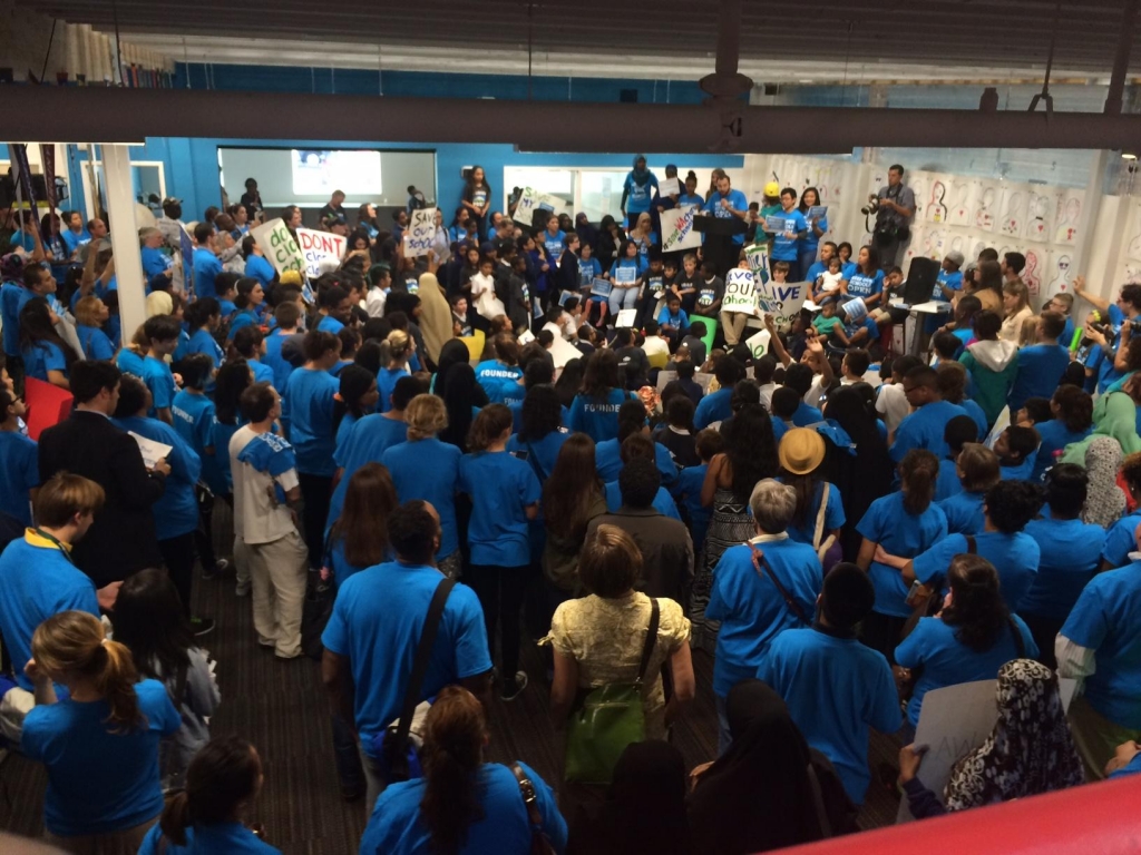 Charter school supporters hold a rally at Summit Sierra charter school in Seattle's International District