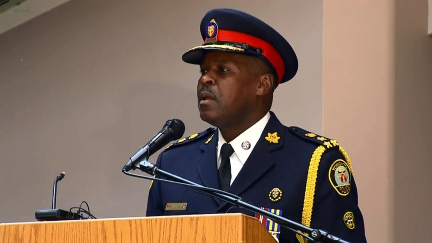 Chief Mark Saunders speaks at his swearing-in ceremony at Toronto Police Services headquarters