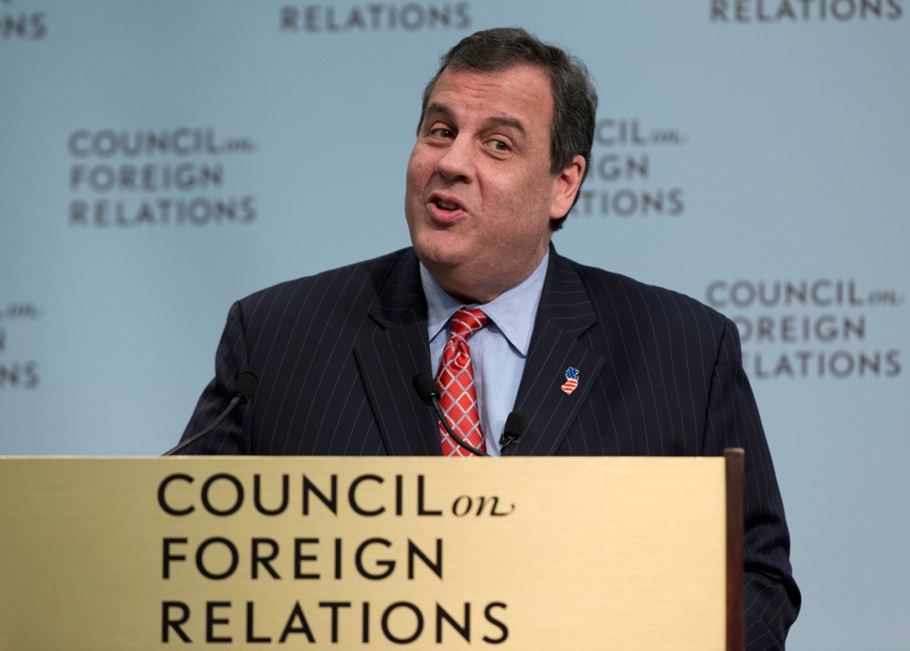 Republican presidential candidate New Jersey Gov. Chris Christie speaks at the Council on Foreign Relations in Washington Tuesday Nov. 24 2015 on strengthening U.S. intelligence capabilities and other topics