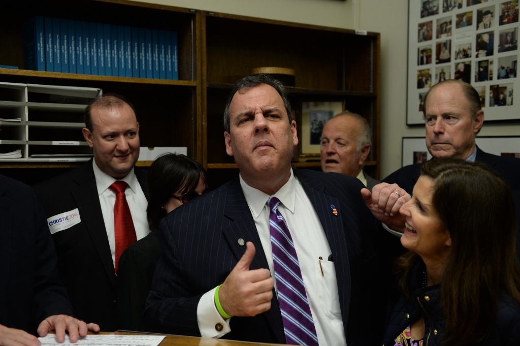 Chris Christie files paperwork for the New Hampshire primary at the State House in Concord New Hampshire