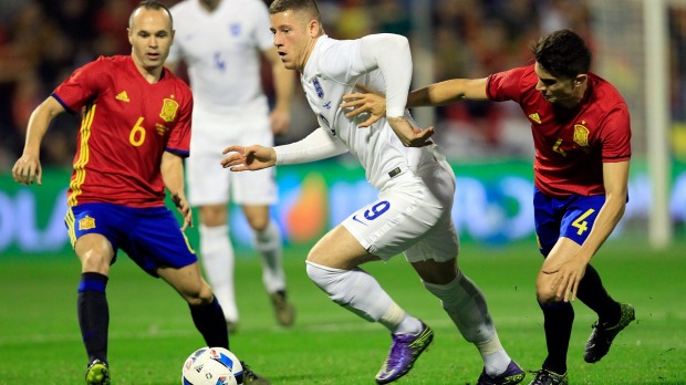 Clash of cultures England's Ross Barkley tries to break down the Spanish defence