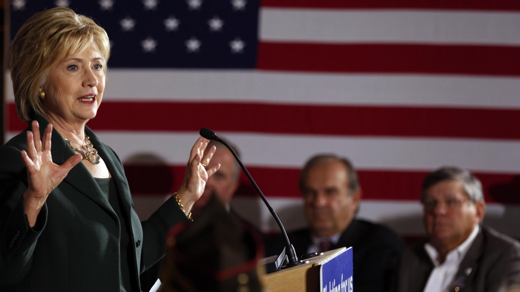 Hillary Clinton during a campaign stop in Derry N.H. She was there to talk about veterans issues but a man who said he wanted to'strangle Republican Carly Fiorina is getting all the attention