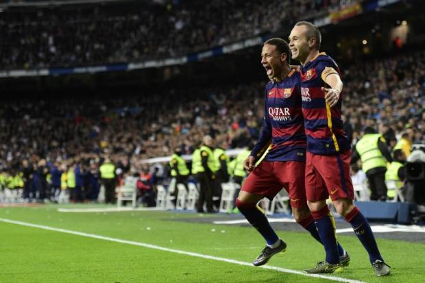 Luis Suarez Neymar and Andres Iniesta scored as Barcelona sealed a 4-0 victory over fierce rivals Real Madrid at the Santiago Bernabeu