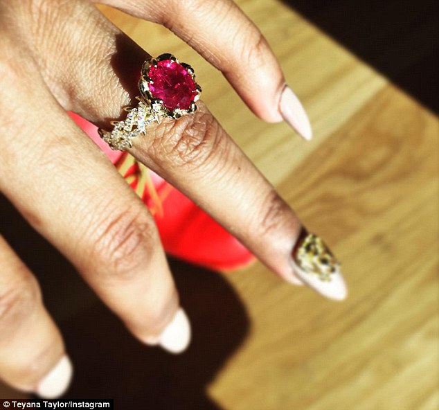 Dazzling Teyana Instagrammed a snap of her incredible ruby red engagement ring on Sunday