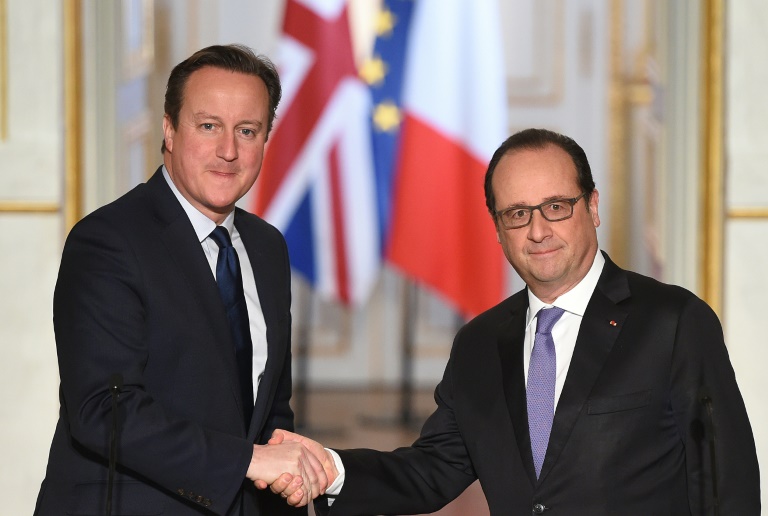 AFP  Stephane De Sakutin French President Francois Hollande shakes hands with British Prime Minister David Cameron following anti-terror talks at the Elysee Palace in Paris