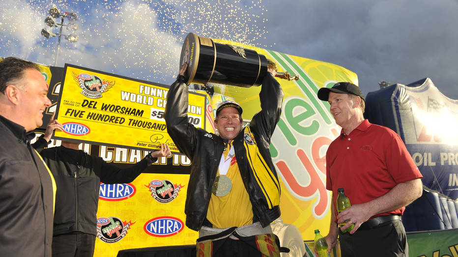 Del Worsham wins first NHRA Funny Car championship at Pomona