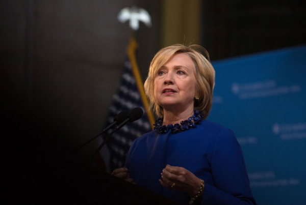 Democratic presidential candidate Hillary Rodham Clinton speaks during a campaign stop at the VFW Post Tuesday in Derry N.H