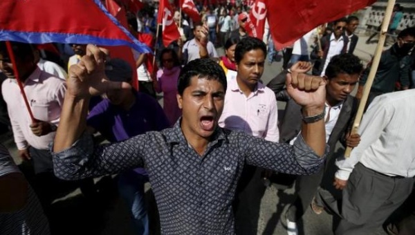 Demonstrators affiliated with various political parties take part in an anti India protest in Kathmandu Nepal