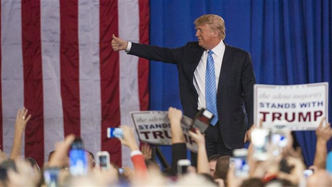 Republican presidential candidate Donald Trump addresses supporters during a campaign rally at the Greater Columbus Convention Center