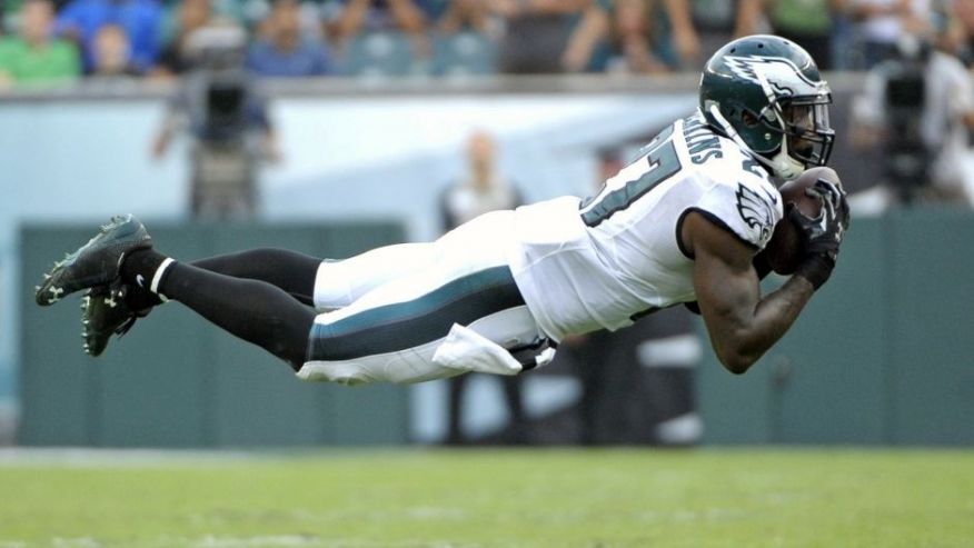 Sep 21 2014 Philadelphia PA USA Philadelphia Eagles free safety Malcolm Jenkins intercepts a pass in the fourth quarter against the Washington Redskins at Lincoln Financial Field. The Eagles defeated the Redskins 37-34. Mandatory Credit Eric H