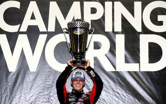 Erik Jones celebrates winning the 2015 NASCAR Camping World Truck Series championship Nov. 20 2015 at Homestead Miami Speedway