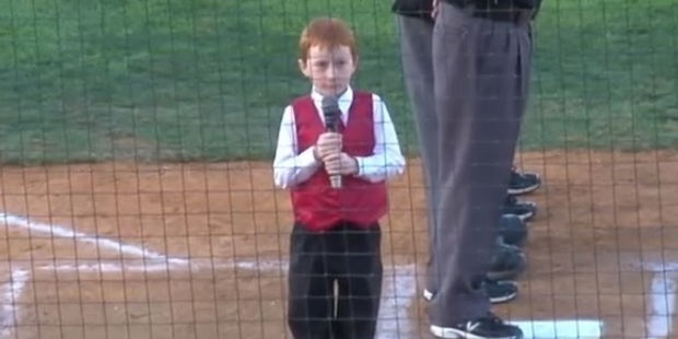 Ethan Hall performing the Australian national anthem