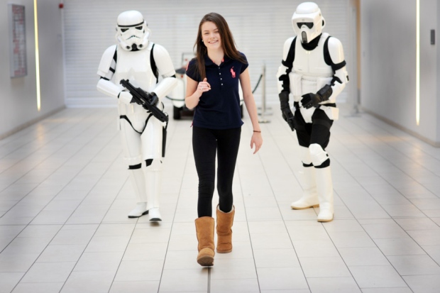 Evie Hildreth and Storm Troopers at the Star Wars event that was held at the Hartlepool College of Further Education at the weekend