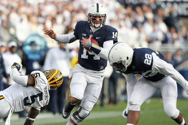 Penn State Nittany Lions quarterback Christian Hackenberg runs with the ball during the fourth quarter against the Michigan Wolverines at Beaver Stadium. Michigan defeated Penn State 28-16