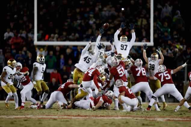 Conrad Ukropina kicks the game-winning field goal for Stanford