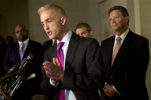 Rep. Trey Gowdy R-S.C. chairman of the House Select Committee on Benghazi speaks to the media after a marathon hearing with Democratic presidential candidate and former Secretary of State Hillary Rodham Clinton on Capitol Hill in Washington Thursday