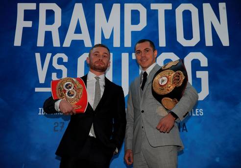 Carl Frampton and Scott Quigg during a press conference at the Park Plaza Riverbank London. PRESS ASSOCIATION