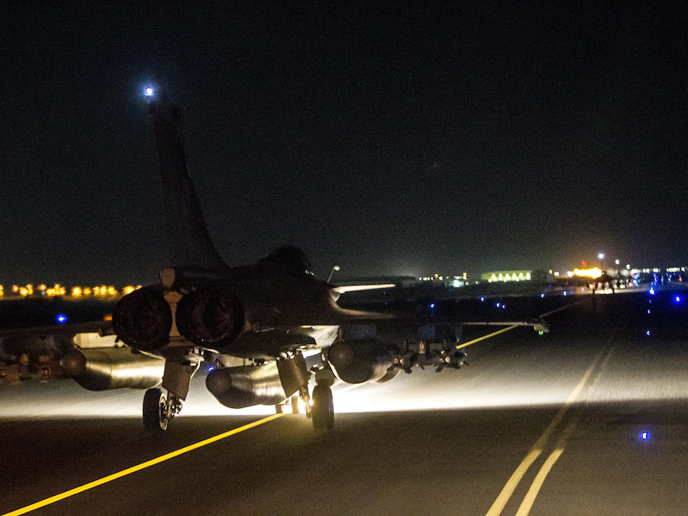 2015 by French Defense Audiovisual Communication and Production Unit shows French warplanes taking off from an unspecified location to bomb Raqqa in Syria