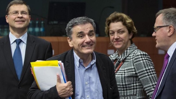 Greek Finance Minister Euclid Tsakalotos arrives at a eurozone finance ministers meeting in Brussels Belgium Nov. 9 2015