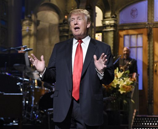 Republican presidential candidate Donald Trump speaks during the monologue as he guest hosts on'Saturday Night Live. The show averaged 9.3 million viewers according to final Nielsen figures releas