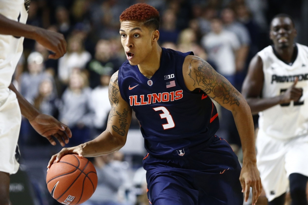 Illinois Khalid Lewis dribbling the ball in Providence on Wednesday night.- Mark L. Baer-USA TODAY Sports