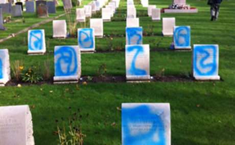 Shocking graffiti attack on military graves of World War One heroes at London