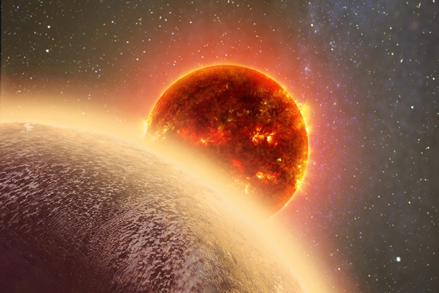 In this artist's rendering of GJ 1132b a rocky exoplanet very similar to Earth in size and mass circles a red dwarf star