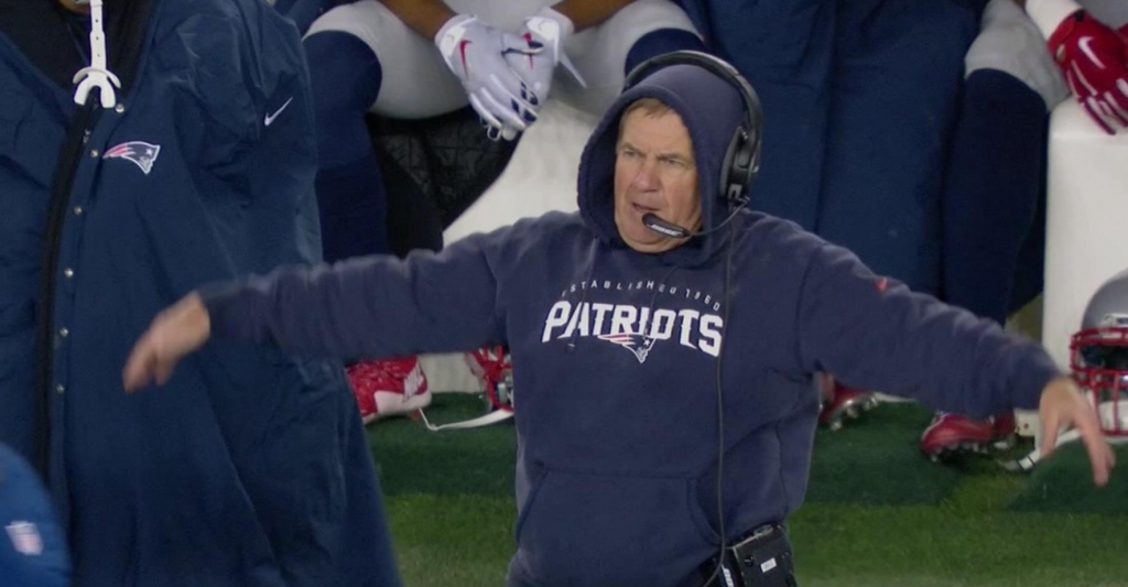 Bill Belichick shushing the crowd