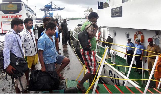 Sri Lankan fishermen being repatriated by the Coast Guard personnel at the Karaikal port on Saturday