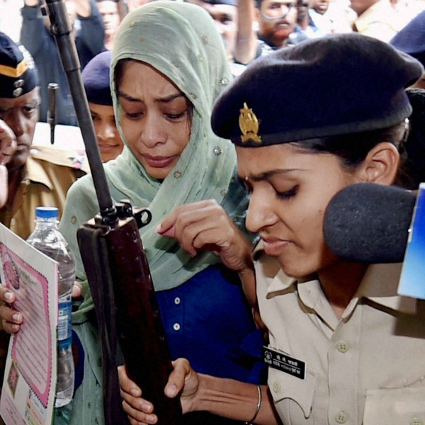 Indrani Mukerjea after being produced by the CBI at the Esplanade court in Mumbai on Friday in connection with Sheena Bora murder case.          PTI