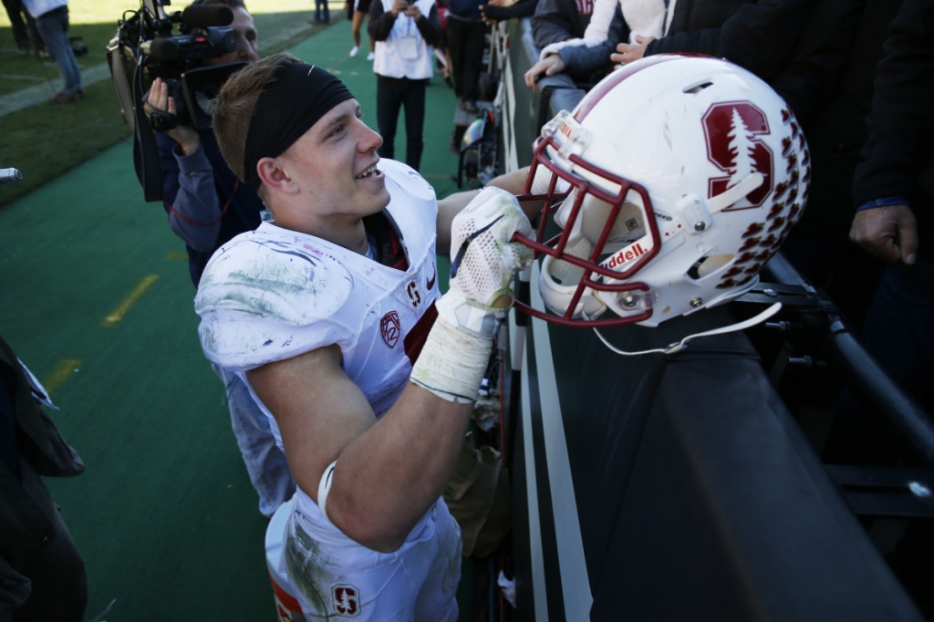 Stanford Cardinal running back Christian Mc Caffrey after facing the Colorado Buffaloes in the second half of an NCAA football game Saturday Nov. 7 2015 in Boulder Colo. Stanford won 42-10