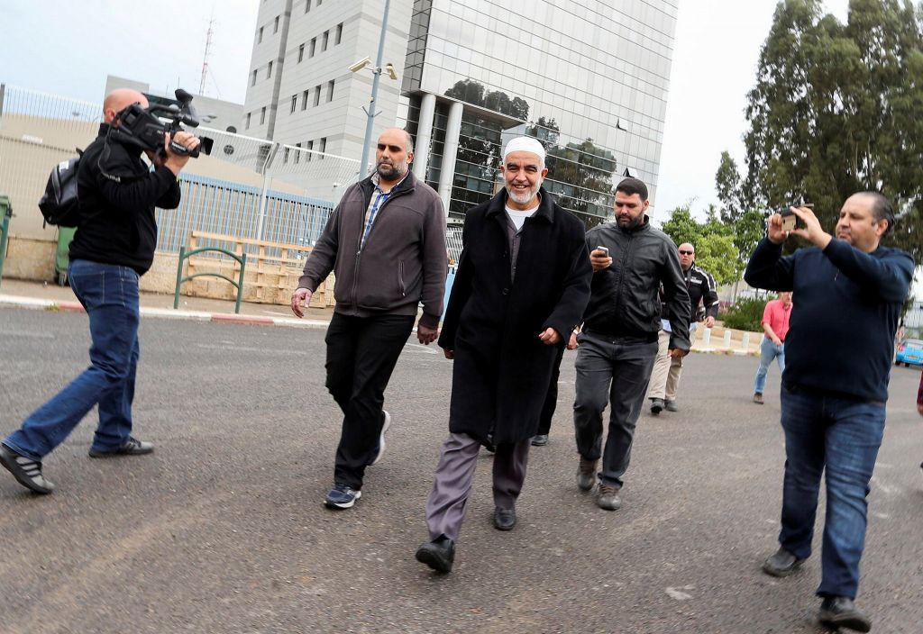 Sheikh Raed Salah leader of the northern branch of the Islamic Movement in Israel walks away after speaking to the media following the security cabinet's decision to outlaw the movement