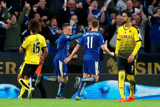 Jamie Vardy celebrates after scoring the second goal for Leicester from the penalty spot
Action Images via Reuters  Alex Morton
Livepic