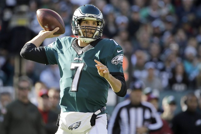 Philadelphia Eagles Sam Bradford passes during the first half of an NFL football game against the Miami Dolphins Sunday Nov. 15 2015 in Philadelphia