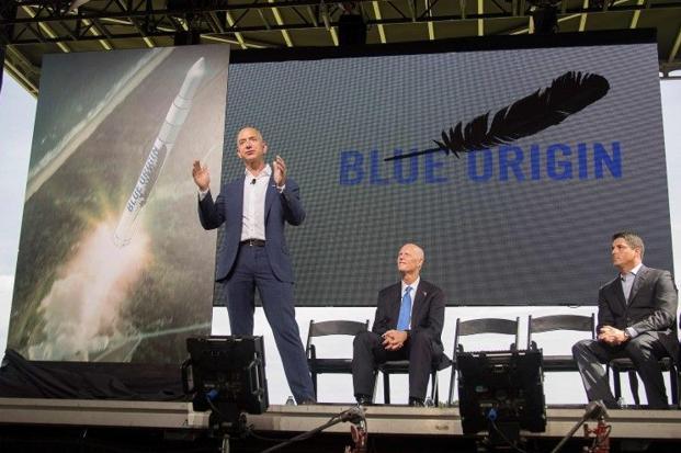Amazon founder Jeff Bezos announces plans to build a rocket manufacturing plant and launch site at Cape Canaveral Air Force Station Florida US on 15 September
