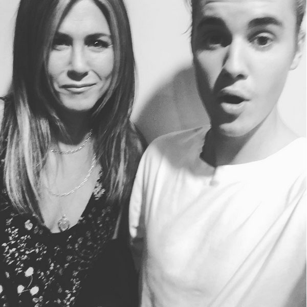 Jennifer Aniston posed with Justin Bieber in a black and white posted on JB's Instagram page