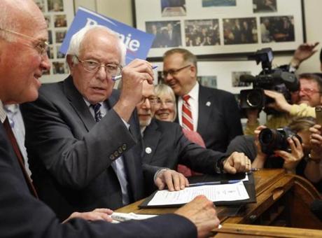 Democratic presidential candidate Senator Bernie Sanders signed papers to be on the presidential primary ballot