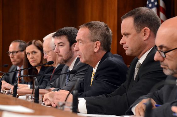 Gordner third from right speaks during a Senate committee hearing Wednesday Nov. 18 2015 in Harrisburg Pa. Lawmakers are considering whether Pennsylvania Attorney General Kathleen Kane's temporary indefinite suspension justi