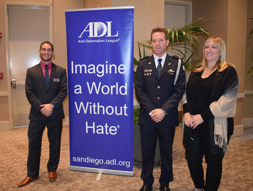 Israel National Police Superintendent Micky Rosenfeld is joined at ADL meeting for law enforcement by Liran Braude left deputy director for Jewish security and regional director Tammy Gillies