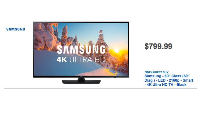 799.99 60-inch Samsung UN60JU6390FXZA is Best Buy Black Friday 2015 4K UHD TV Doorbuster Deal