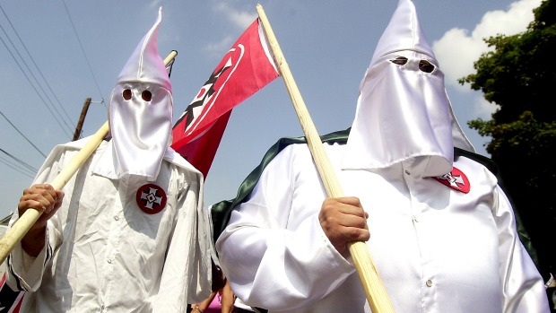 Ku Klux Klan members during a small group march in Sharpsburg Maryland