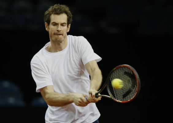 Britain's Andy Murray hits a return during