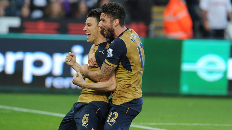 Laurent Koscielny put the Gunners 2-0 up against Swansea