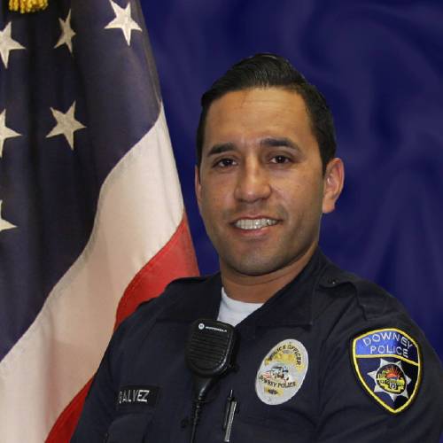 Police Department shows Downey police officer Ricardo Galvez 29. He was shot to death in the driver's seat of his personal vehicle when two male suspects ran up and opened fire late Wednesday Nov