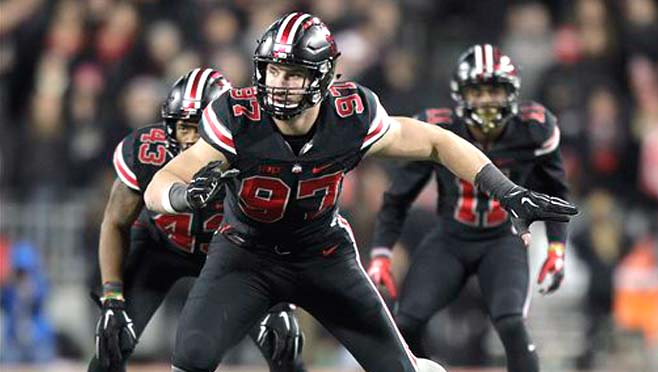 Ohio State defensive lineman Joey Bosa plays against Penn State during an NCAA college football game in Columbus Ohio. The junior is expected to enter the 2016 NFL draft and will likely play his last game in Ohi